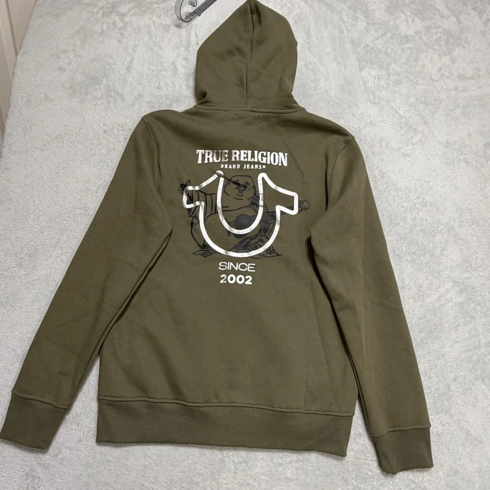 True Religion Big HS Foil Zip Hoodie Mens M Kalamata Olive Green Loungewear